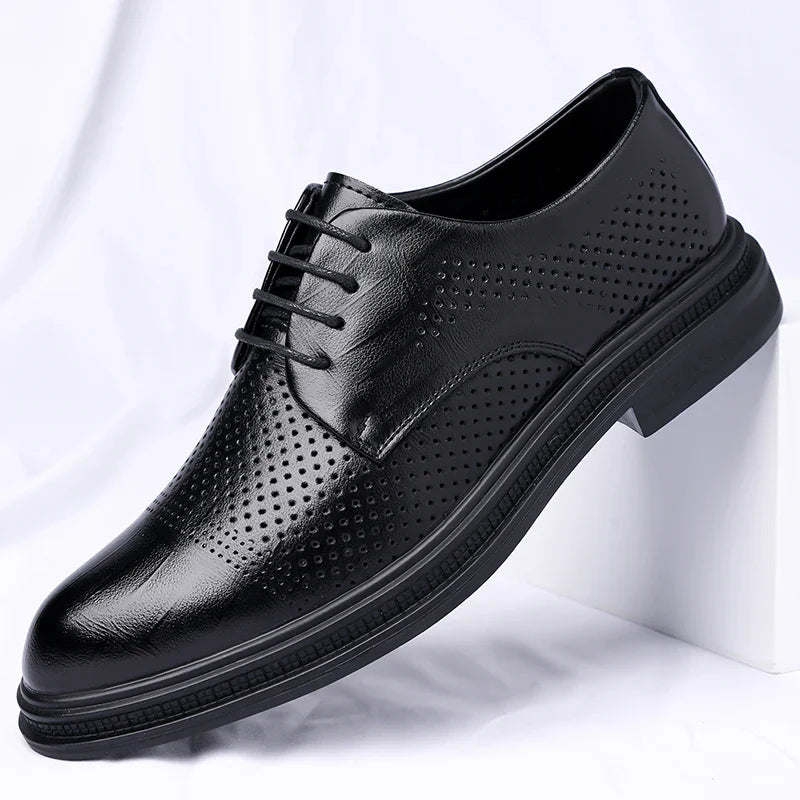 Men's 6cm/8cm Height Increase Breathable Hollow Out Oxford Dress Shoes Leather Formal Business Wedding Groom Shoes for Summer