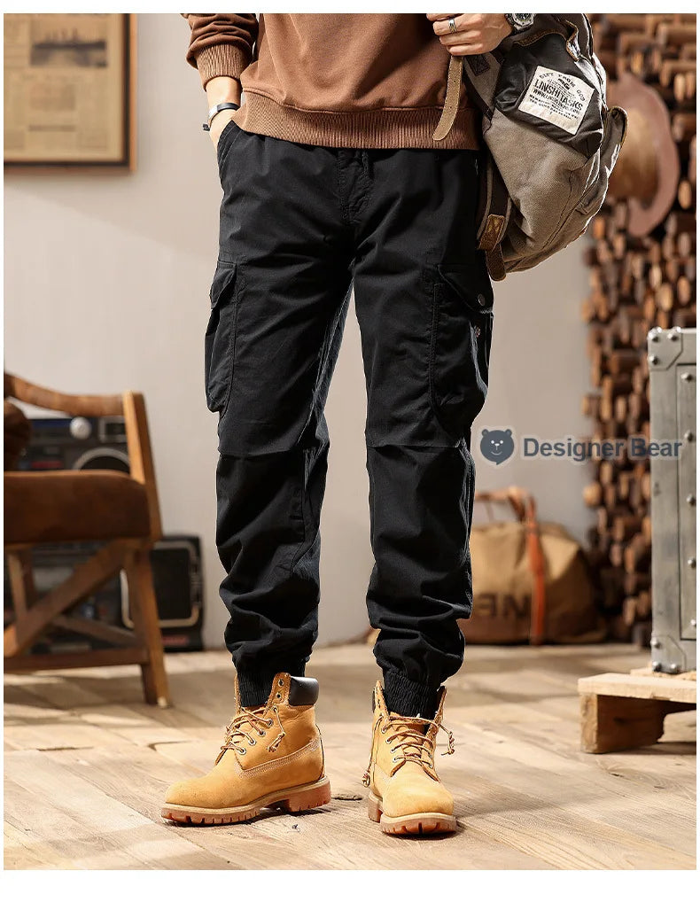 Brand Clothing 2026 Spring Summer Men's Baggy Cargo Pants Multi-Pocket Work Joggers Casual Cotton Tapered Trousers Long Pants
