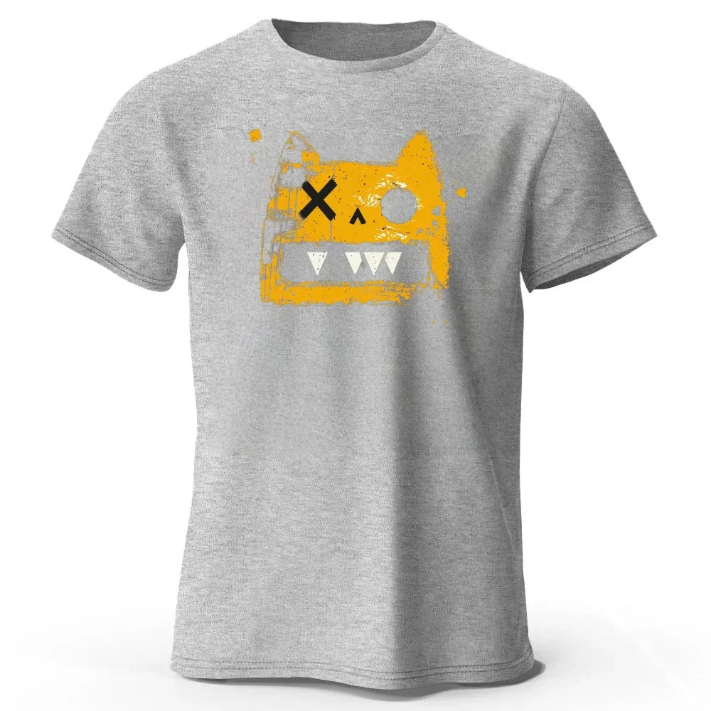 Creative Graffiti Style Cat High Quality Cotton Short Sleeve Daily Casual Men Loose Large Comfortable Breathable Sports T-shirt