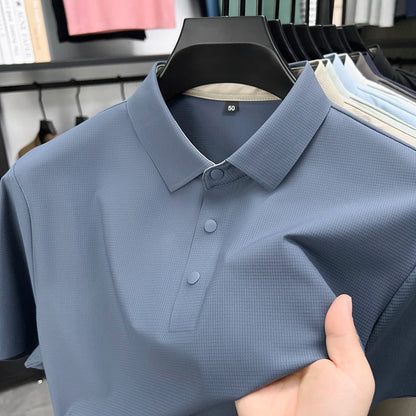 Summer Short Sleeve T-Shirt - Premium Jacquard Spandex, 7A Antibacterial, Seamless, Contrast Color, Split Hem, Wrinkle-Free Polo