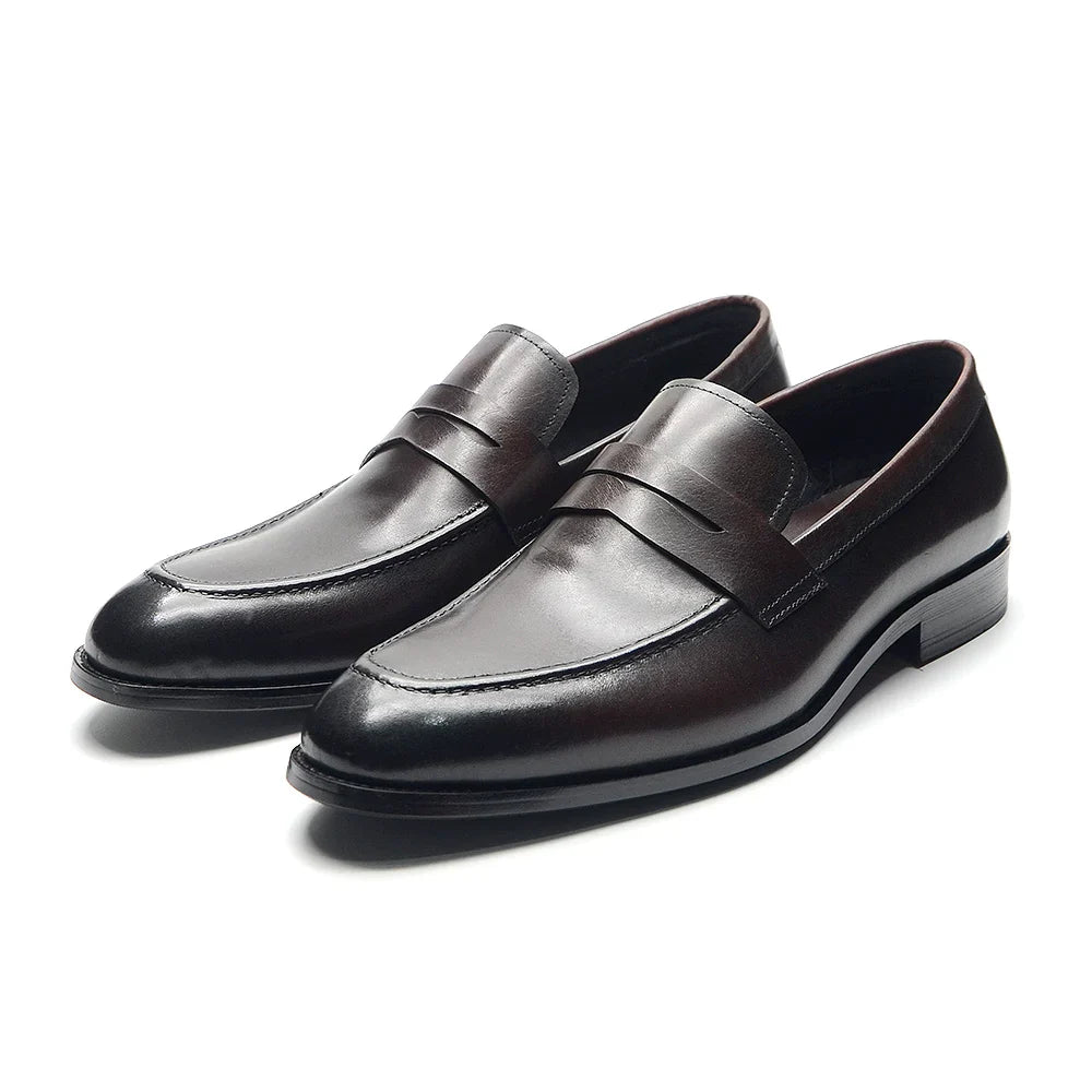 Luxury Brand Slip-On Men's Dress Shoes Genuine Leather Italian Penny Loafers Brown Blue Black Wedding Party Formal Footwear Male