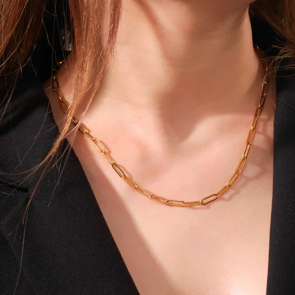 Stainless Steel Gold Color Chain Necklace Women Minimalist Cuban Paperclip Twisted Snake Chain Fashion Jewelry Wholesale
