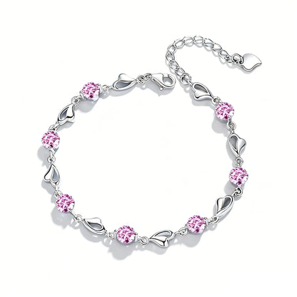 925 Sterling Silver Heart Shaped Bracelet For Women vintage style Pink Moissanite Charm Bracelets Original Party Jewelry
