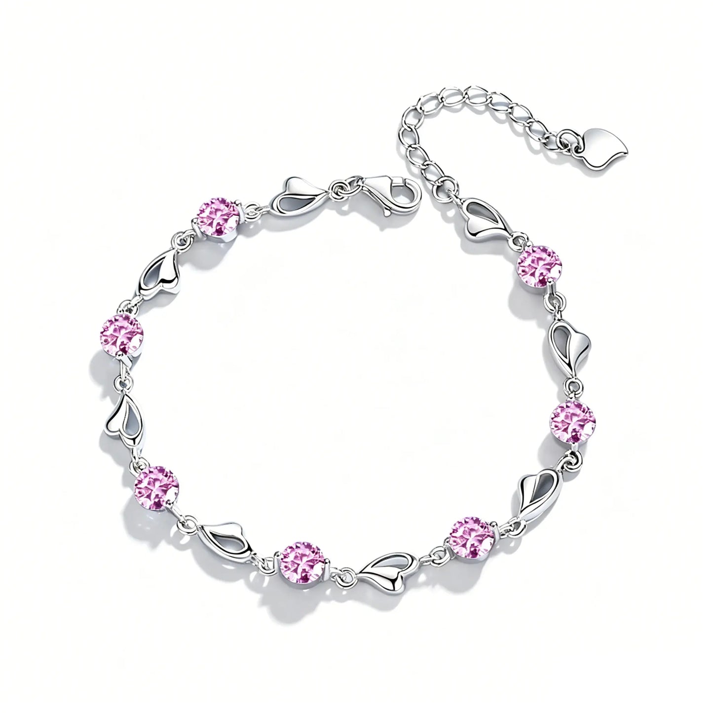 925 Sterling Silver Heart Shaped Bracelet For Women vintage style Pink Moissanite Charm Bracelets Original Party Jewelry