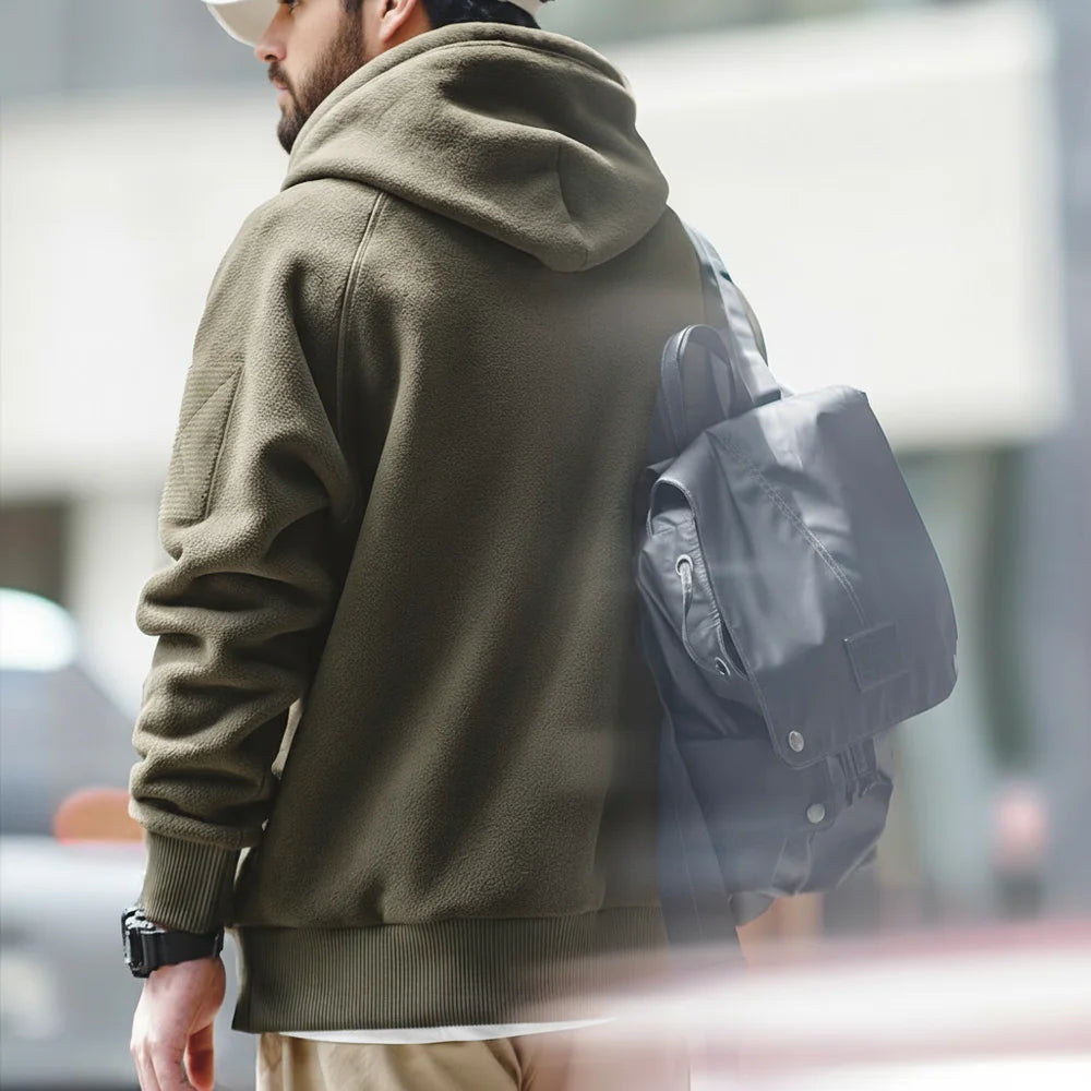 Autumn Winter Casual Heavyweight Hoodie Men's Black Versatile Thickened Fleece Pullover Loose Warm Hooded Sweatshirt