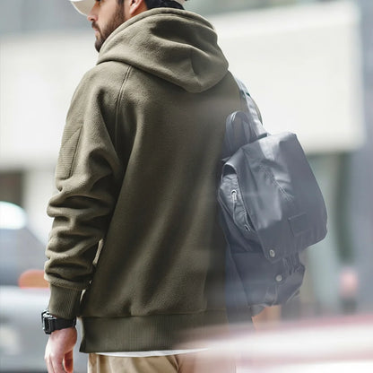 Autumn Winter Casual Heavyweight Hoodie Men's Black Versatile Thickened Fleece Pullover Loose Warm Hooded Sweatshirt
