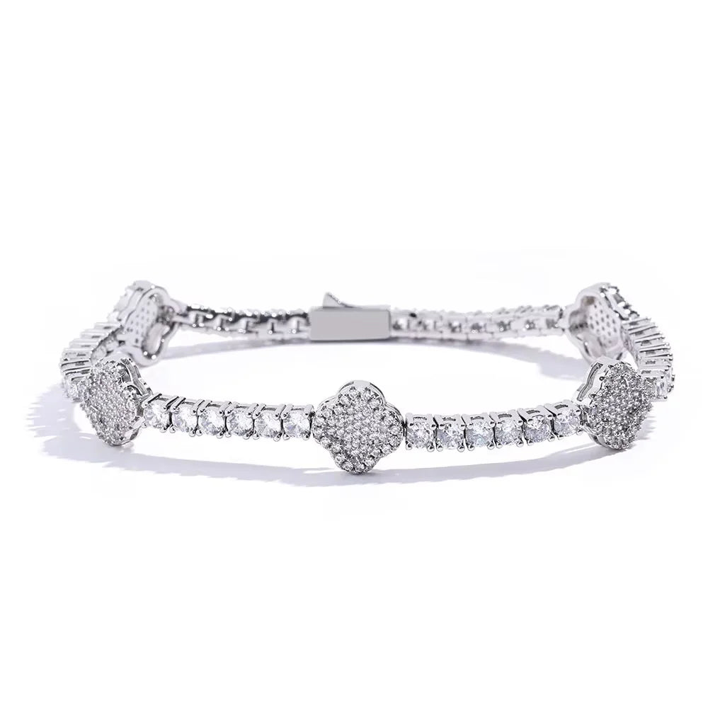 D VVS1 Moissanite Tennis Bracelet Four Leaf Clover s925 Sterling Silver Plated 18k with GRA Wedding Bracelets for Women