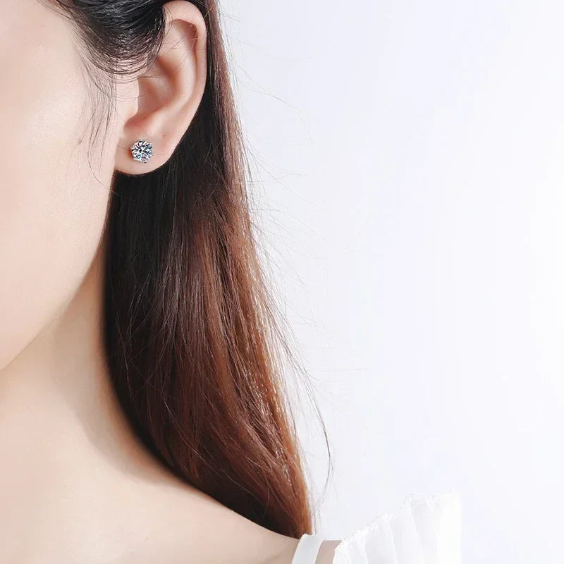 0.1-2 Carat D Color Moissanite Earrings For Women 925 Sterling Silver Ear Studs Sparkling Diamond Wedding Fine Jewelry