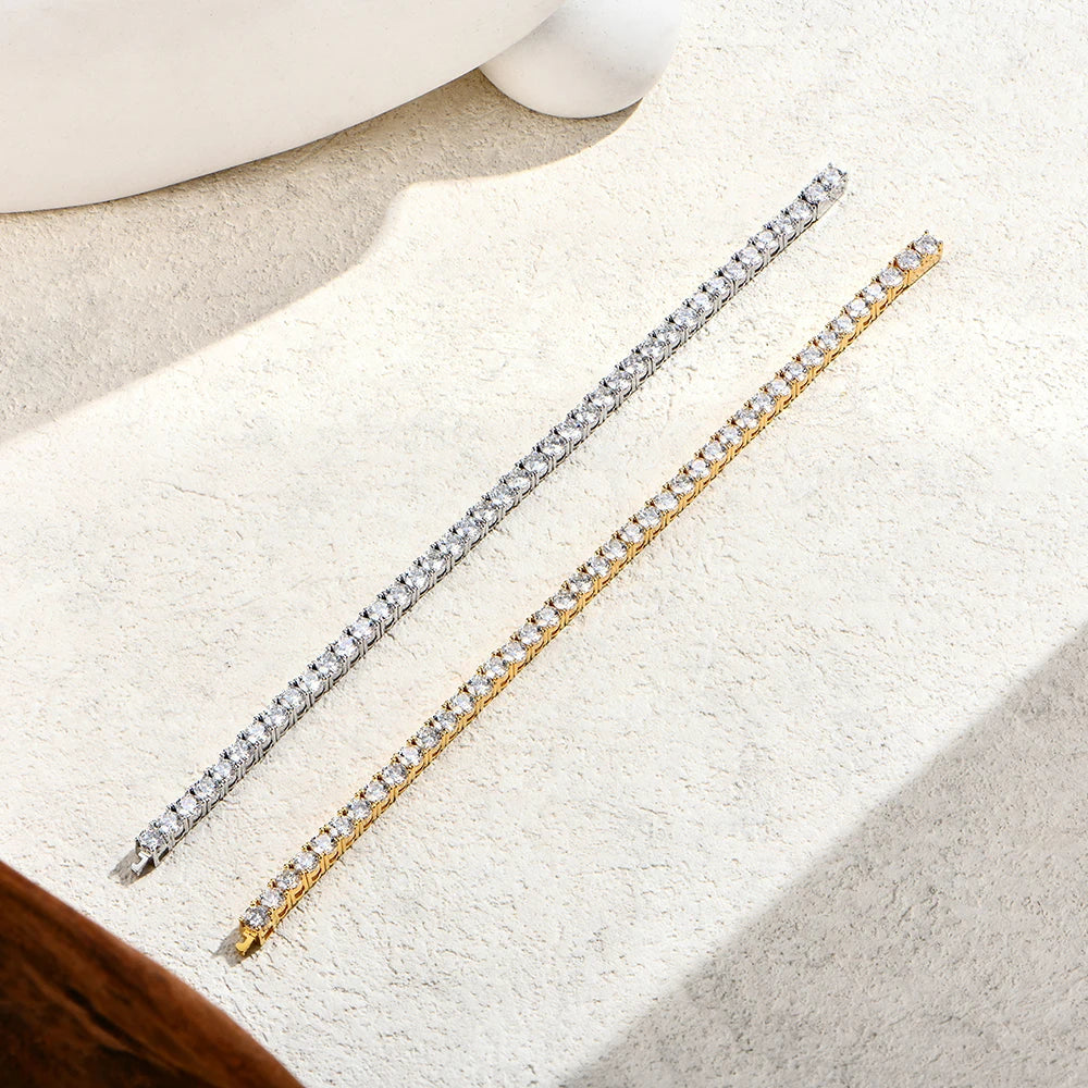 D Color Round Cut 5.0 4.0mm Moissanite Tennis Bracelet for Women Man Real 925 Sterling Silver Pass Diamond Tester Gift