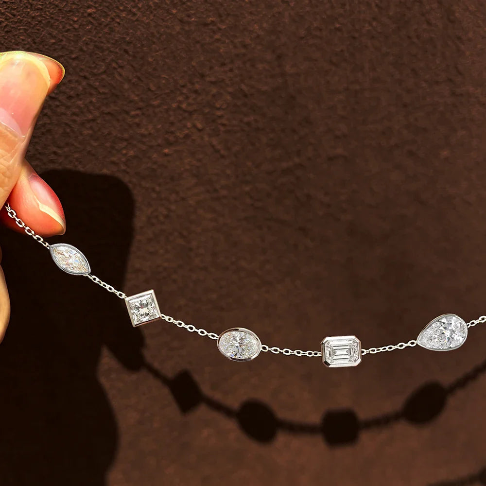 Multi Shape Moissanite Bracelets for Women S925 Silver  Certified Pear/Oval/Marquise/Princess Cut Diamond Wrist Chain