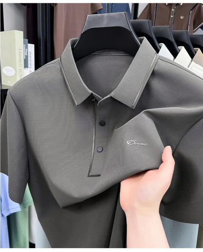 Light luxury brand letter emboss short sleeve T-shirt summer popular men polo shirt comfort silky breathable business casual top