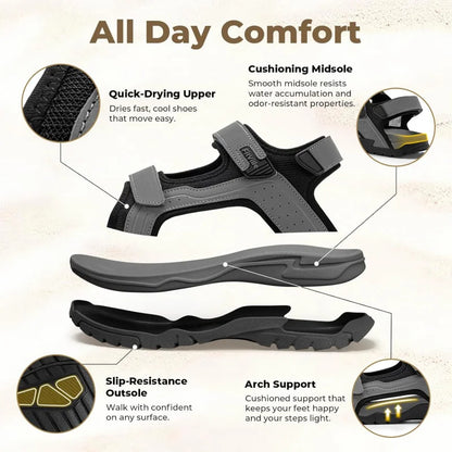 FitVille Mens Sandal Wide Toe Box Walking Athletic Sandals For Men With Arch Support Cushion Slip-Resistant Beach Sandals