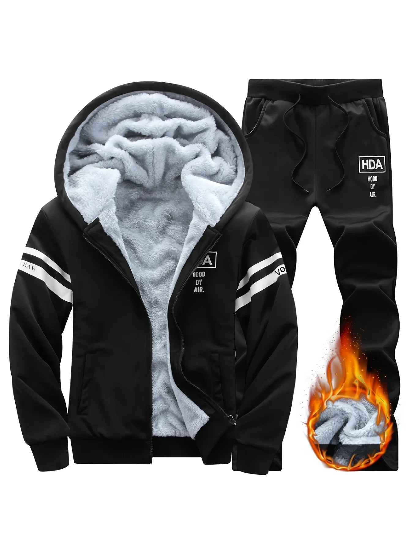 Men's autumn and winter sports and leisure suit set with fleece hoodie, men's autumn and winter thick oversized hooded jacket, t