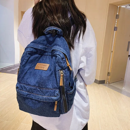 Fashion Backpacks for School Trend Student Jeans Bag Multi Pockets Large Capacity Rucksack Mochila De Escola Feminina 2023