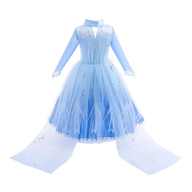 Halloween Girls Elsa Dress With Floor Length Cloak Child Long Sleeve Print Princess Frocks Kids Carnival Party Elegant Gown