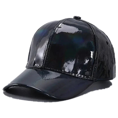 New Unisex PU Leather Laser Style Baseball Cap Street Hip Hop Hat Men Women Dazzling Colors Y2K Cap