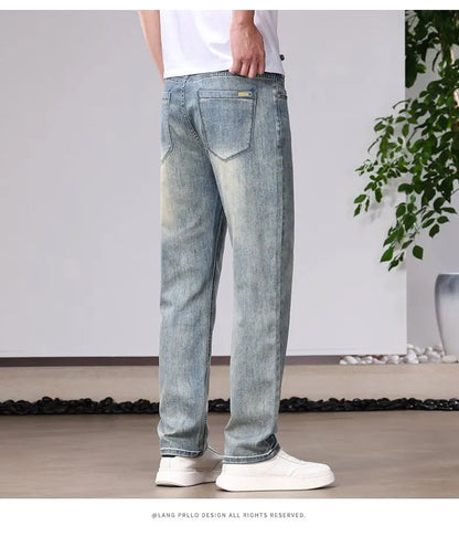 Spring/Autumn Fashion Trendy Solid Color Straight Leg Stretch Denim Pants Men's Casual Loose Fit Sports High Quality Trousers