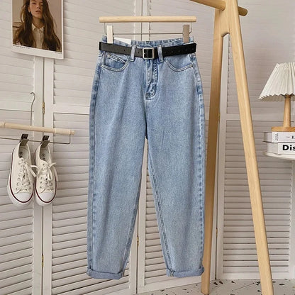High-Waisted Straight-Leg Slimming Vintage Jeans Women's Casual Harajuku Style Petite Nine-Point Lenzo Father's Pants Summer Lig