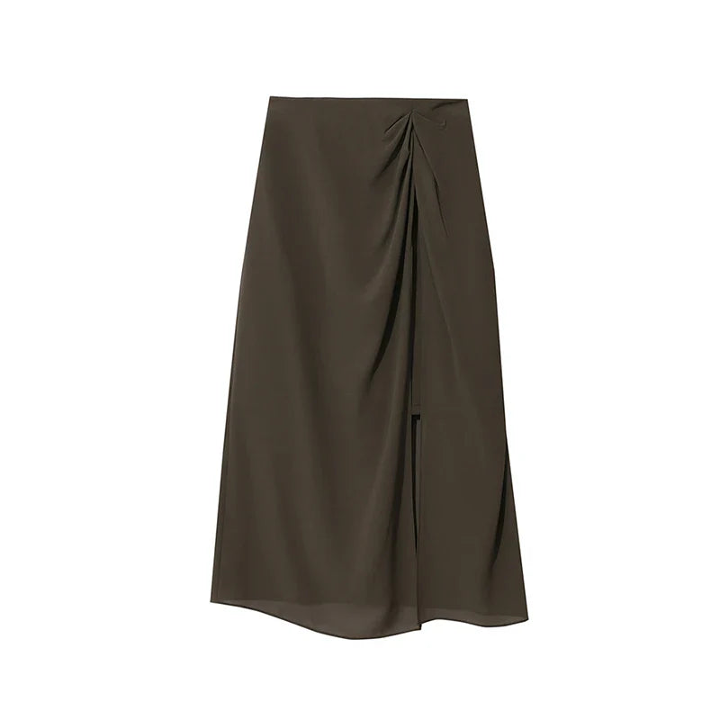 Women's Skirt 2026 Summer Elegant Chiffon Midi Skirt Pleated Side Slit Office Casual Versatile Women's Clothing 12612002