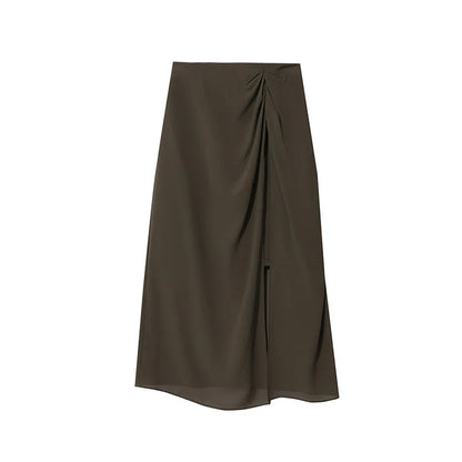 Women's Skirt 2026 Summer Elegant Chiffon Midi Skirt Pleated Side Slit Office Casual Versatile Women's Clothing 12612002