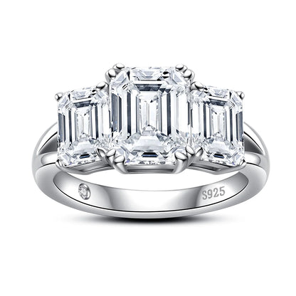5cttw Emerald D Color Moissanite Engagement Ring 925 Sterling Silver Three-Stone Ring For Women Jewelry Wholesale