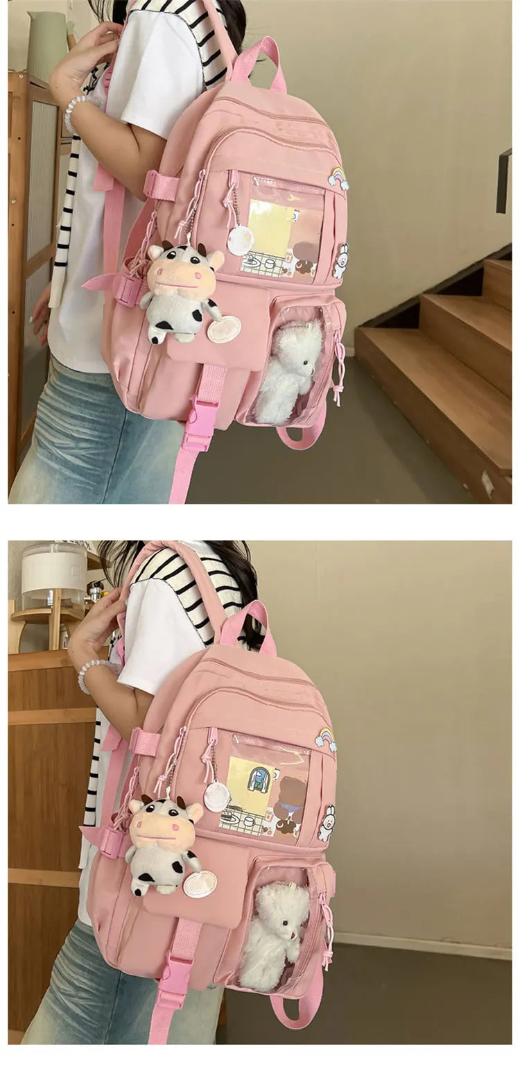New Cute Nylon Backpack Suitable for Young Girls, Female Students, and Ladies, Multi-Pocket Student Backpack