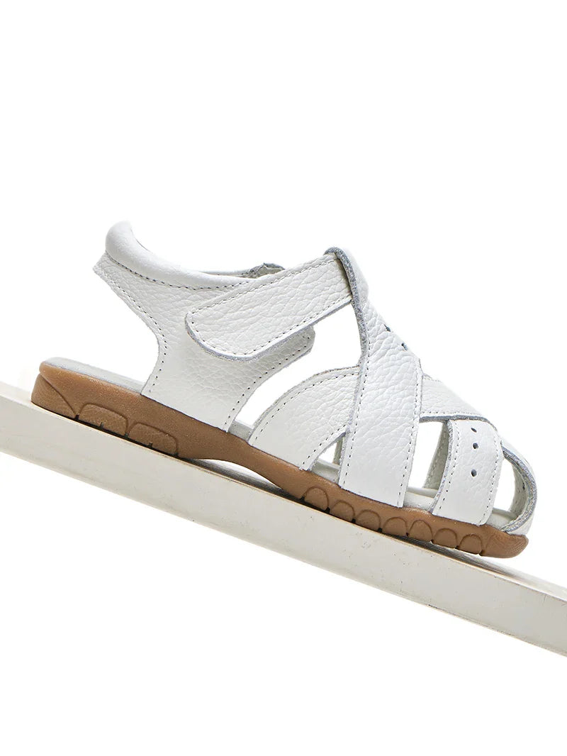 Genuine leather soft closed toe cut out children Girls sandals flat toddler Summer shoes