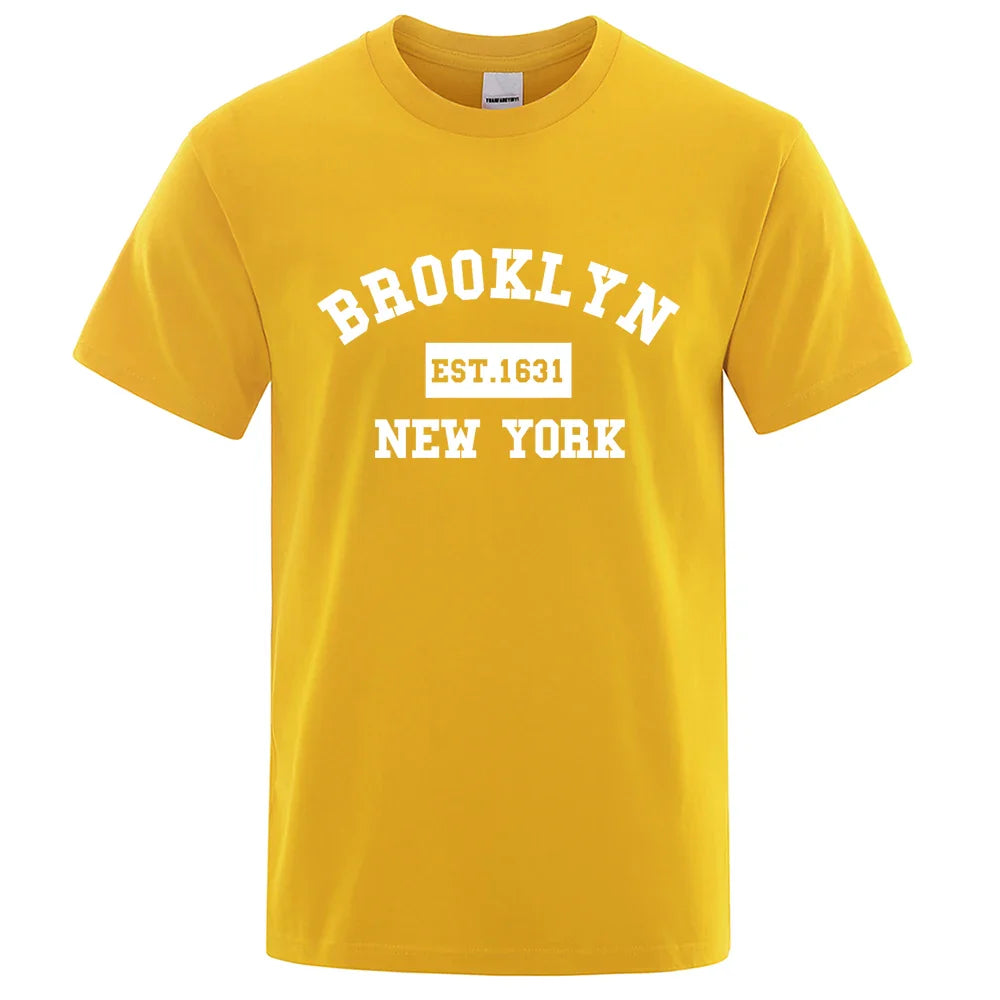 Brooklyn Est. 1631 New York Letter Print T-Shirt Man Casual Loose T-Shirts Summer Cotton Tops Fashion Breathable Tee Clothing