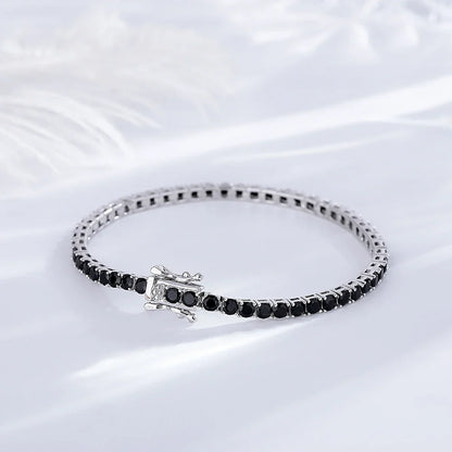Solid 925 Silver Tennis Bracelet 3mm Black Cubic Zircon Chain Jewelry for Women Men Gift