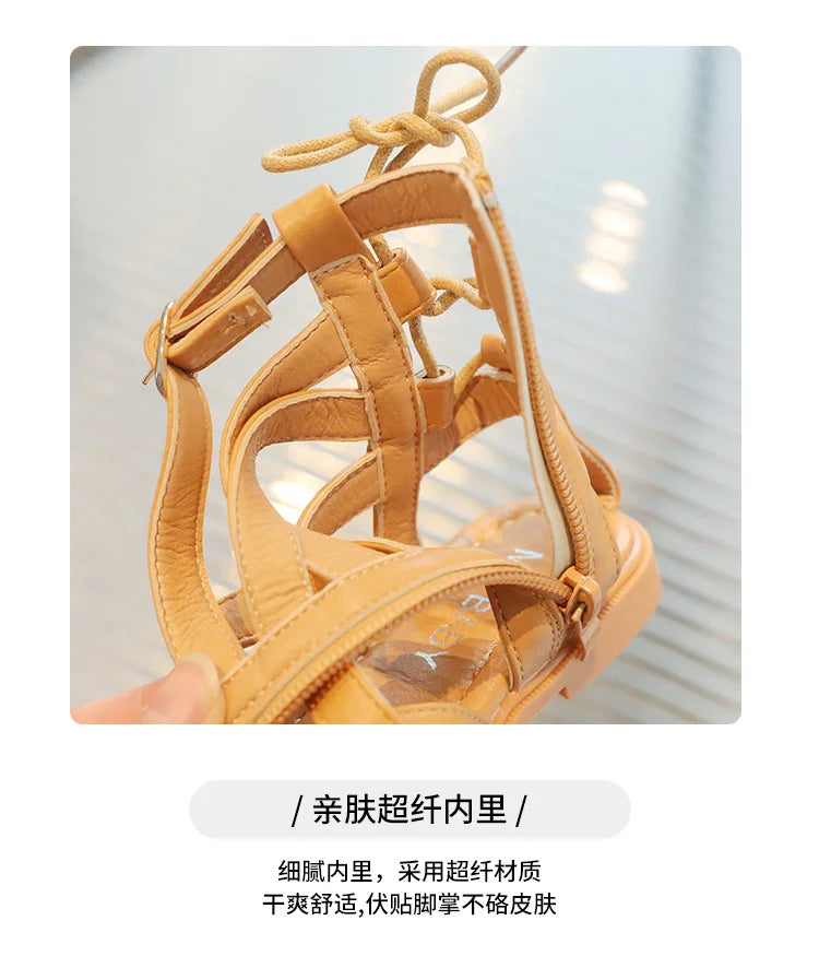 Girls Sandals Soft Bottom Little Princess Shoes Summer New Children's High Roman Shoes Baby Peep-toe Beach Shoes