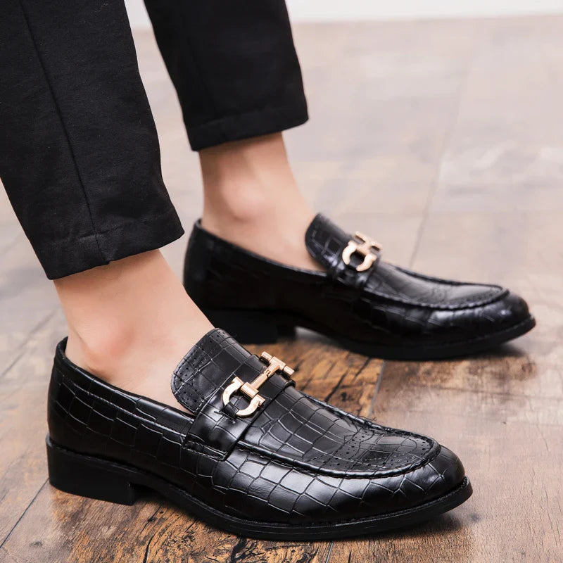 Men’s cowhide leather dress shoes breathable soft sole business casual pointed toe brown