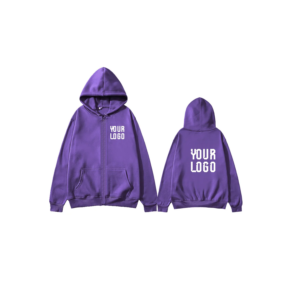 Solid color zipper hoodie | Customizable text pattern jacket | unisex, team customization