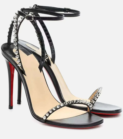 French white rivet strap versatile sexy temperament red sole super high heels open toe sandals fashion sandals round toe