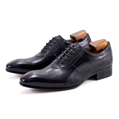 Luxury Genuine Leather Men's Dress Shoes Oxford Handmade Formal Office Business Wedding Classic Lace-Up Footwear