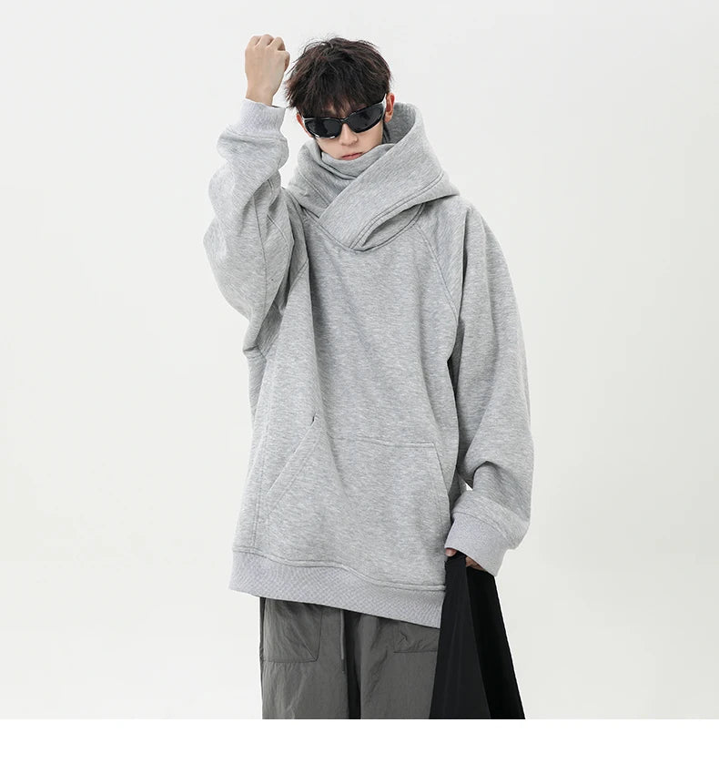 Autumn New High Neck Sweatshirt Men Pile Up Collar Hoodie Harajuku College Style Ninja Sweatshirt Casual Sports Loose Couple Top