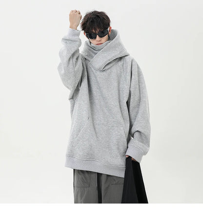 Autumn New High Neck Sweatshirt Men Pile Up Collar Hoodie Harajuku College Style Ninja Sweatshirt Casual Sports Loose Couple Top