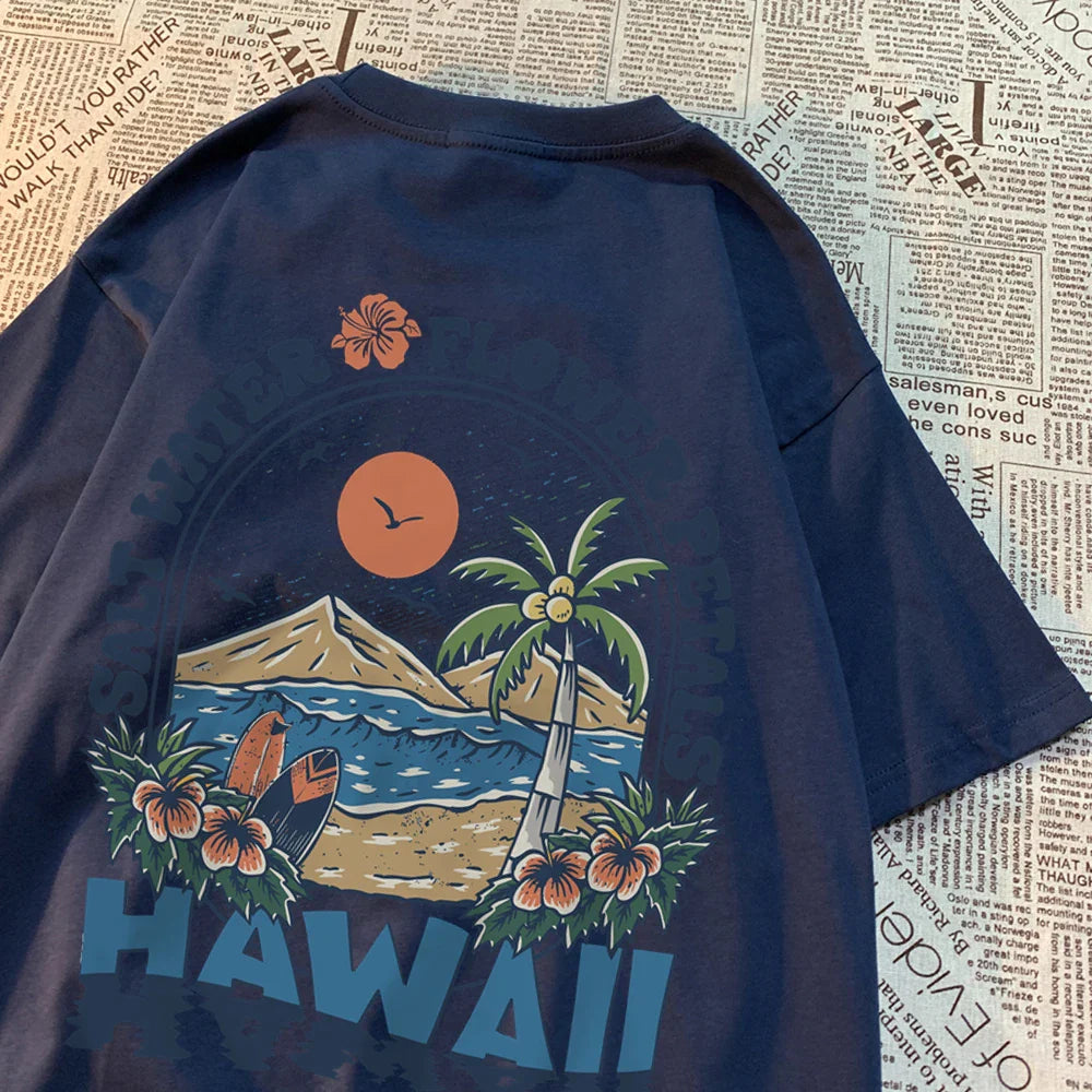 Salt Water Flower Petals Hawaii Tshirts Men Women Casual Sweat T Shirts Casual Cotton Tee Clothes Hip Hop Oversize Tops Couple
