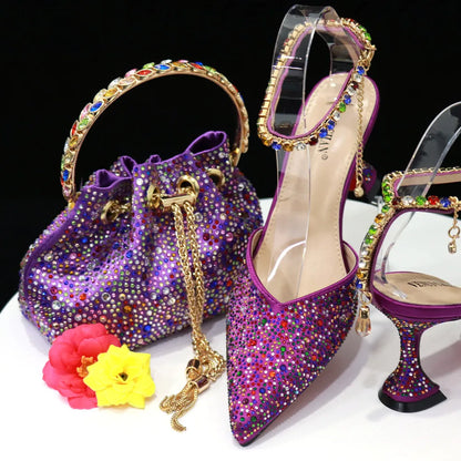 Pointed Shoes Bag Soft Handle Bag Anklet Design Medium Heel Ladies Shoes Suitable for Wedding Party