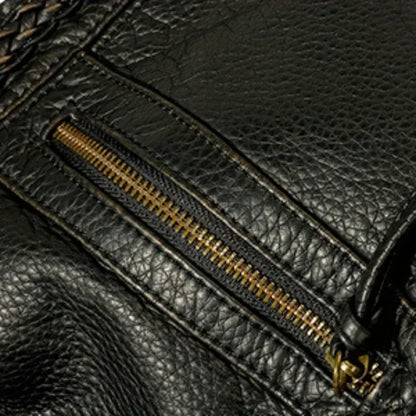 Braided Trim Black Leather Tote Bag with Gold Rivets & Front Zipper Pocket - Top Handle Work Purse for Women, Briefcase ﻿ ﻿