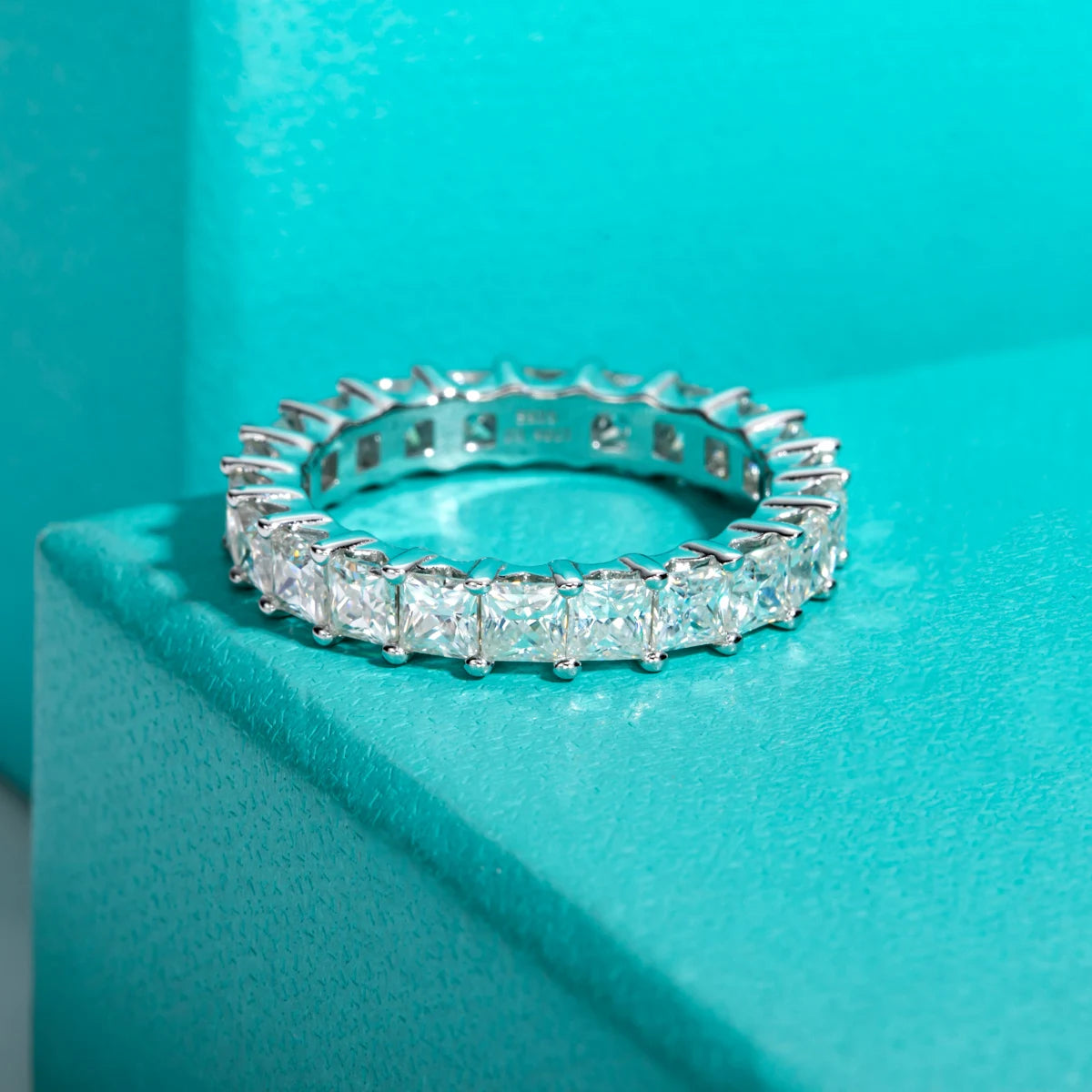 3mm Princess Cut D Color Moissanite Eternity Band 925 Sterling Silver 18k Gold Plated Wedding Rings Jewelry Wholesale