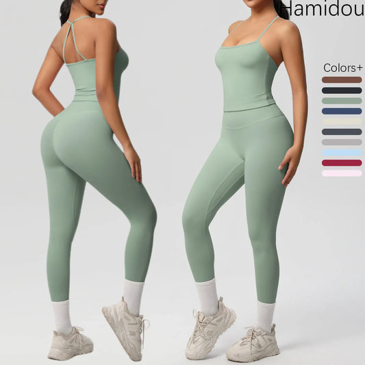 Halter Yoga Top Set Fitness Gym Suit Training Sleeveless Sport Gym Tops Crossover Back Sports Underwear  Tummy Control Slimming