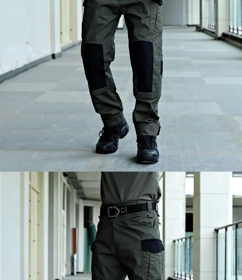 Wear-Resistant Outdoor Tactical Pants Mens Casual T-shirt Cargo Trousers Multi-pocket Waterproof Pant Hiking Training Workwear