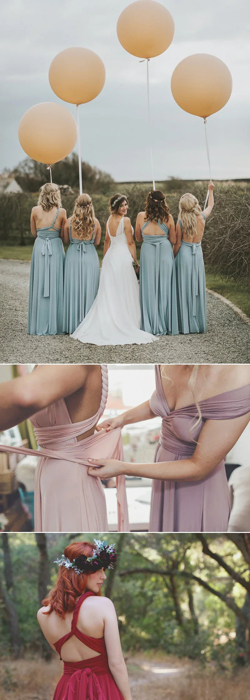 Vestidos de Madrinha Azul Acinzentado Vestido Infinito Multifuncional Costas Abertas Seda de Leite Casamento Noite Vestidos de Festa Vestidos de Festa