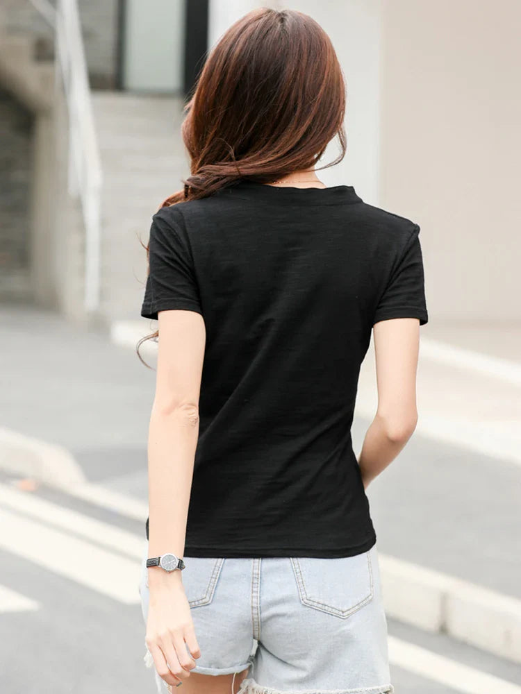 Summer Bamboo Cotton T-Shirt Cotton Women V-Neck Soft Tshirts Female Basic Fashion Classic S-3XL Ladies Tops