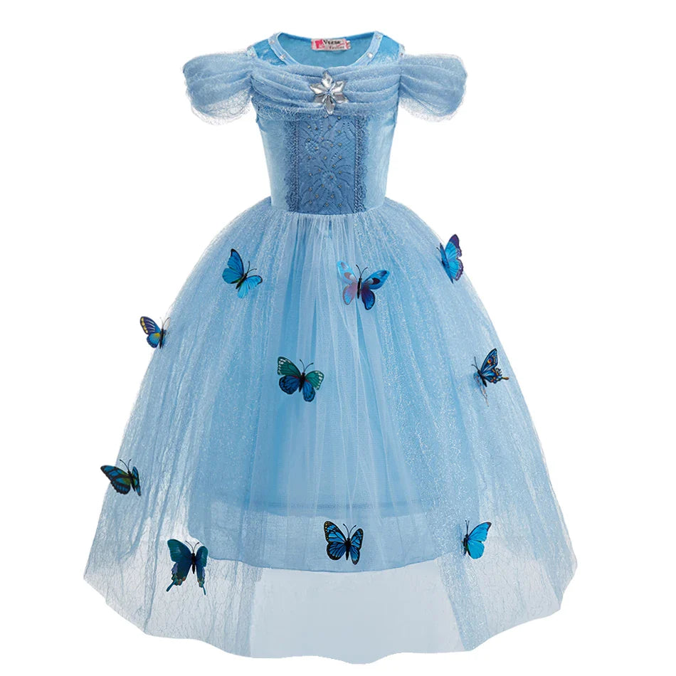 Elsa Cosplay Dress Butterfly Decoration with Accessories Princess Style Suitable School Activities Performance and Birthday Gift