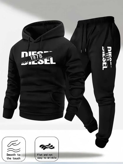 Men New Fashion Print Tracksuit Hooded Sweatshirt+Sweatpants Set Casual Fitness Jogging Sports Two-Piece Unisex neutral Outfit