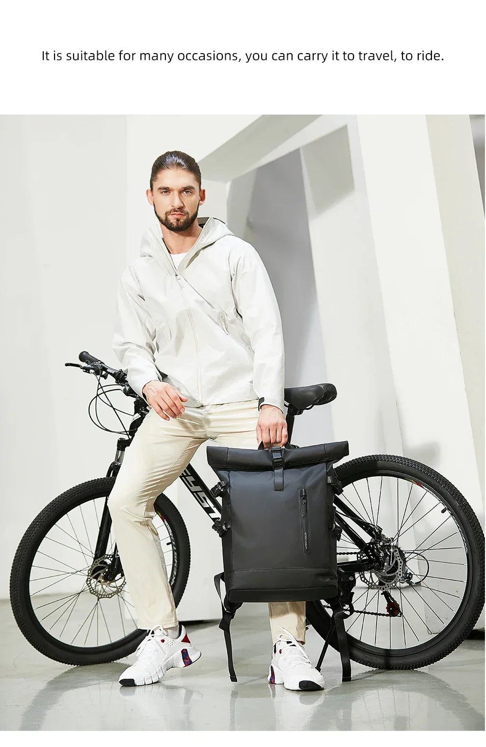 Expandable Travel Backpack Men Large Capacity Waterproof 15.6” Laptop Bag Hiking Rucksack Cycling Daypack Bag with USB Port