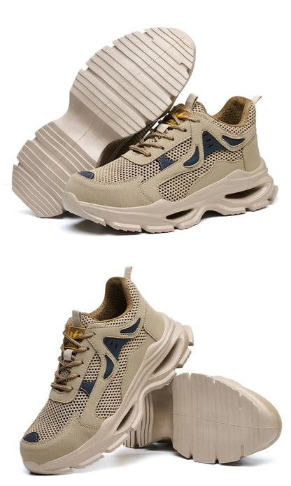 Summer Safety Shoes Anti-puncture Khaki Lightweight Breathable Men's Safety boots Durable Impact Resistant Work Sneaker