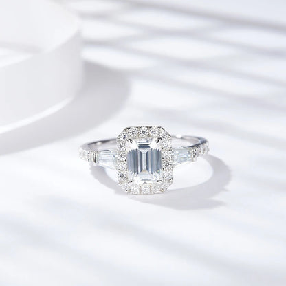 D Color Full Moissanite Ring For Women 5x7mm Emerald Cut Sparkling Rings S925 Silver Wedding Party Luxury Band Jewelry