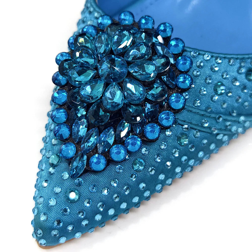 Italian Luxury Rhinestone Taro Purple Pointed Toe High Heel Shoe & Bag Set for Women - Perfect for Parties
